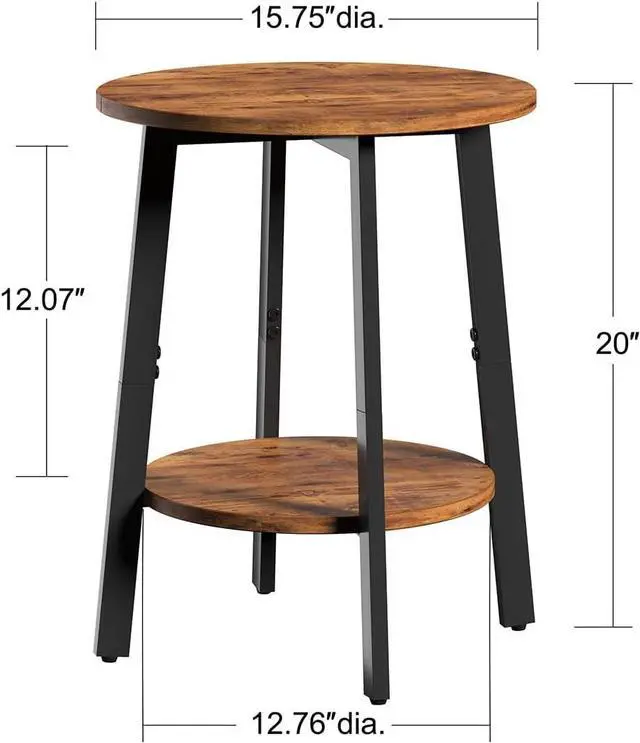 Alt view image 3 of 7 - Side Table, Small Round End Table with Storage Shelf for Small Space, 2-Tier Small Bedside Table Sofa Couch Table, Round Accent Table Nighstands for Living Room, Bedroom, Rustic Brown