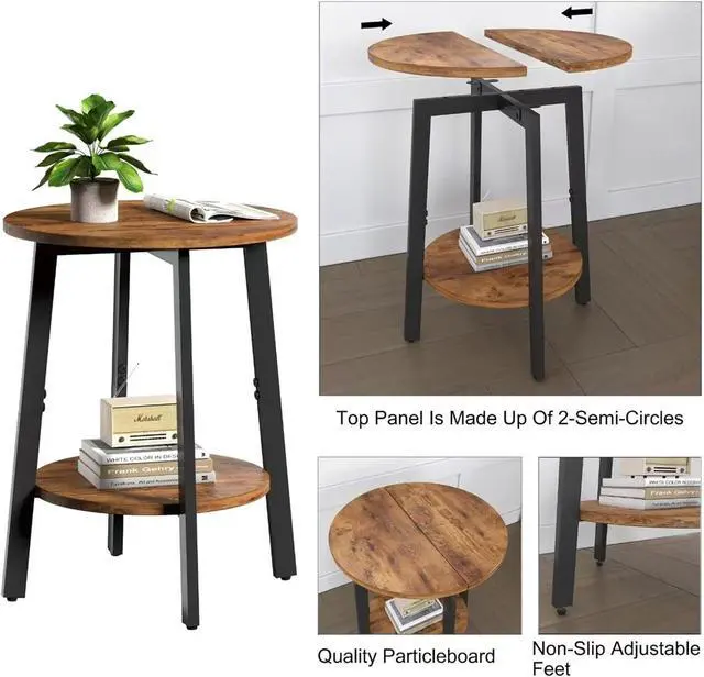 Alt view image 5 of 7 - Side Table, Small Round End Table with Storage Shelf for Small Space, 2-Tier Small Bedside Table Sofa Couch Table, Round Accent Table Nighstands for Living Room, Bedroom, Rustic Brown