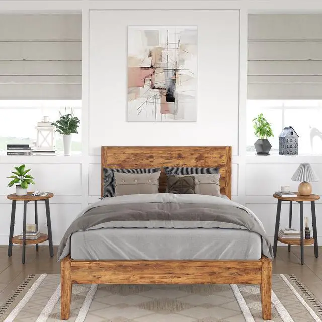 Alt view image 6 of 7 - Side Table, Small Round End Table with Storage Shelf for Small Space, 2-Tier Small Bedside Table Sofa Couch Table, Round Accent Table Nighstands for Living Room, Bedroom, Rustic Brown