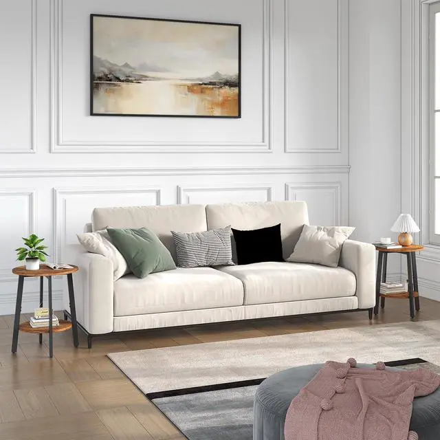 Alt view image 7 of 7 - Side Table, Small Round End Table with Storage Shelf for Small Space, 2-Tier Small Bedside Table Sofa Couch Table, Round Accent Table Nighstands for Living Room, Bedroom, Rustic Brown