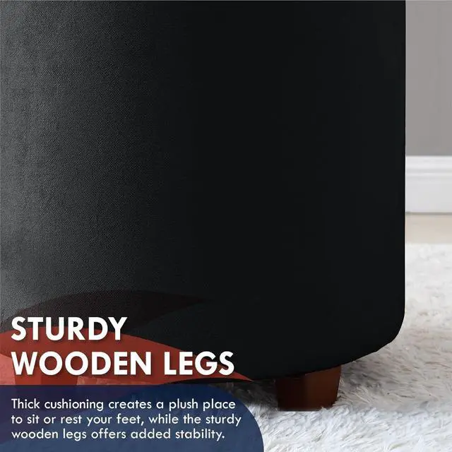 Alt view image 5 of 7 - Ornavo Home Lawrence Round Storage Ottoman with Lift Off Lid and Tray Lid Coffee Table, Ottoman with Storage for Living Room, Bedroom and Office, Velvet Black