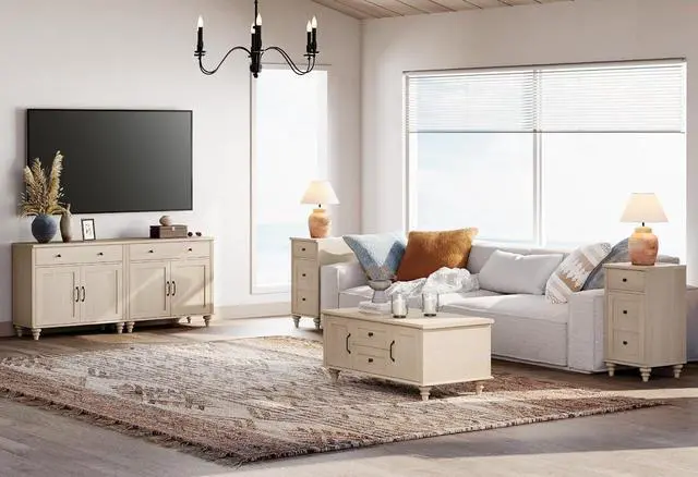 Alt view image 6 of 6 - WAMPAT Buffet Cabinet with 4 Doors and 2 Drawers, Large Coffee Bar Table Wood Kitchen Storage Cabinets with Storage Cabinets, Modern Farmhouse Sideboard Credenza for Dining Room, Beige, 68 inch