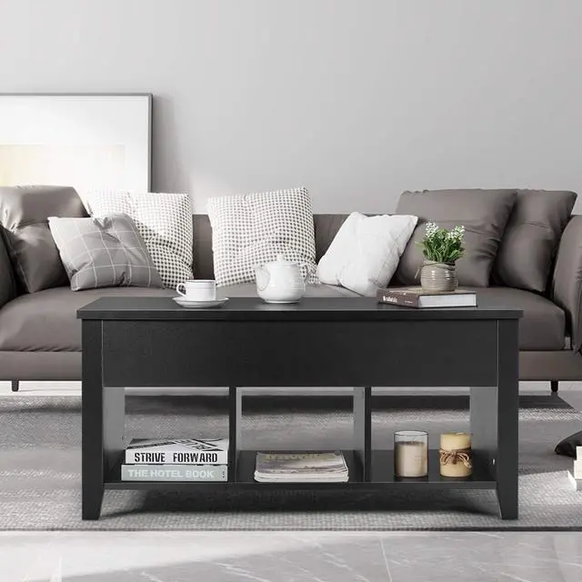 Alt view image 2 of 7 - Tangkula Lift Top Coffee Table, Wood Home Living Room Modern Lift Top Storage Coffee Table w/Hidden Compartment Lift Tabletop Furniture (Black)