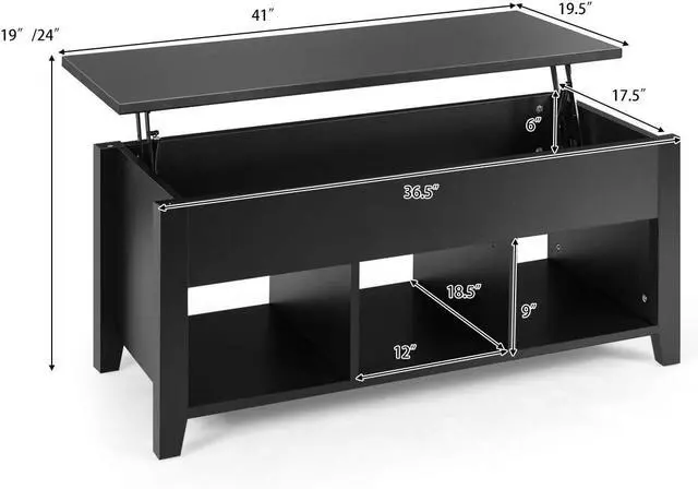 Alt view image 3 of 7 - Tangkula Lift Top Coffee Table, Wood Home Living Room Modern Lift Top Storage Coffee Table w/Hidden Compartment Lift Tabletop Furniture (Black)