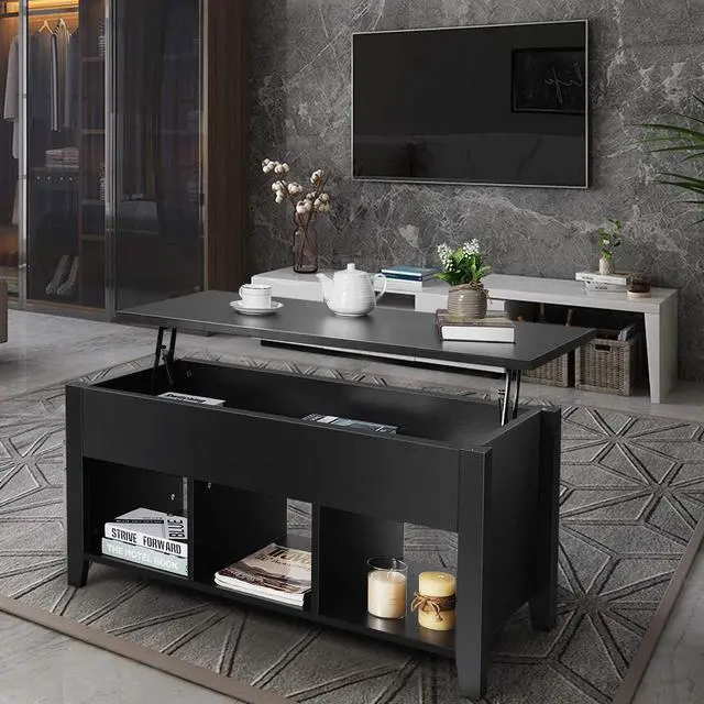 Alt view image 4 of 7 - Tangkula Lift Top Coffee Table, Wood Home Living Room Modern Lift Top Storage Coffee Table w/Hidden Compartment Lift Tabletop Furniture (Black)