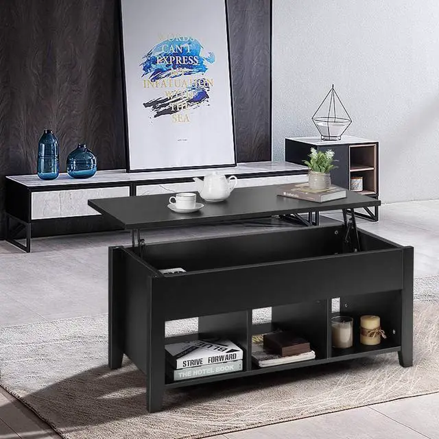 Alt view image 5 of 7 - Tangkula Lift Top Coffee Table, Wood Home Living Room Modern Lift Top Storage Coffee Table w/Hidden Compartment Lift Tabletop Furniture (Black)