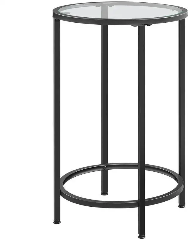 Main image of Yaheetech Glass End Table, Round Side Table, Small Coffee Accent Table Nightstand w/Glass Top & Metal Frame for Living Room/Balcony/Bedroom/Porch/Small Space, Modern Style, Black