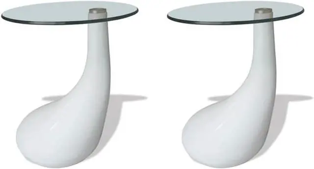 Main image of vidaXL 2-Piece Round Coffee Table Set with Glass Top - Modern & Small, White Coffee Table, Perfect for Living Room or Bedroom (16.5" Diameter)