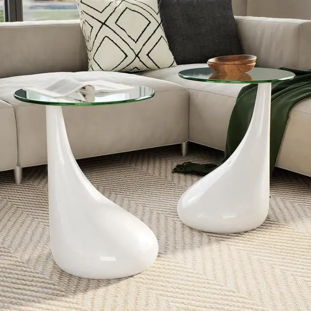 Alt view image 2 of 7 - vidaXL 2-Piece Round Coffee Table Set with Glass Top - Modern & Small, White Coffee Table, Perfect for Living Room or Bedroom (16.5" Diameter)