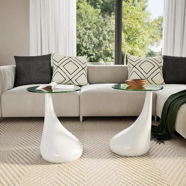 Alt view image 4 of 7 - vidaXL 2-Piece Round Coffee Table Set with Glass Top - Modern & Small, White Coffee Table, Perfect for Living Room or Bedroom (16.5" Diameter)