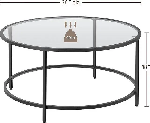 Alt view image 3 of 7 - Topeakmart Modern Glass-Top Coffee Table Sofa Table, 36in Round Accent End Table for Living Room,Office, Apartment, Small Space, Home Décor-Black