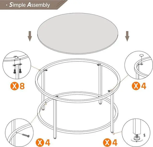 Alt view image 7 of 7 - Topeakmart Modern Glass-Top Coffee Table Sofa Table, 36in Round Accent End Table for Living Room,Office, Apartment, Small Space, Home Décor-Black