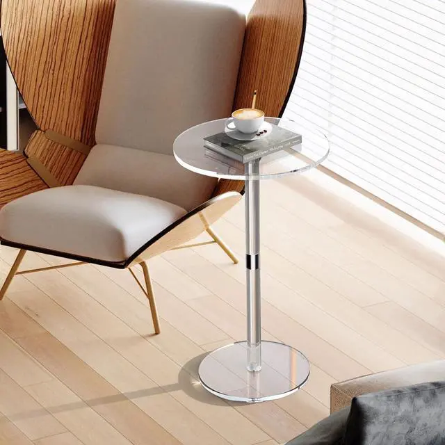 Alt view image 2 of 7 - Acrylic End Table, Clear Side Tables for Small Space, 11.8" Round Modern Drink Table for Living Room, Bedroom, Bathroom, Office, Outdoor, Business, Sturdy and Easy to Install (Large)