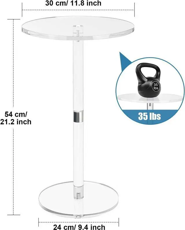 Alt view image 3 of 7 - Acrylic End Table, Clear Side Tables for Small Space, 11.8" Round Modern Drink Table for Living Room, Bedroom, Bathroom, Office, Outdoor, Business, Sturdy and Easy to Install (Large)