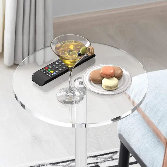 Alt view image 4 of 7 - Acrylic End Table, Clear Side Tables for Small Space, 11.8" Round Modern Drink Table for Living Room, Bedroom, Bathroom, Office, Outdoor, Business, Sturdy and Easy to Install (Large)