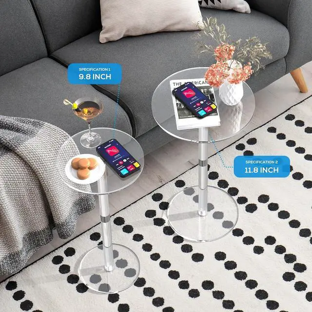 Alt view image 5 of 7 - Acrylic End Table, Clear Side Tables for Small Space, 11.8" Round Modern Drink Table for Living Room, Bedroom, Bathroom, Office, Outdoor, Business, Sturdy and Easy to Install (Large)