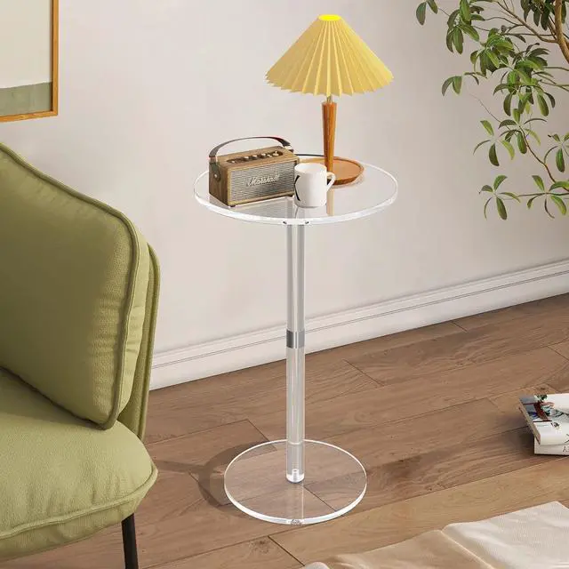 Alt view image 6 of 7 - Acrylic End Table, Clear Side Tables for Small Space, 11.8" Round Modern Drink Table for Living Room, Bedroom, Bathroom, Office, Outdoor, Business, Sturdy and Easy to Install (Large)