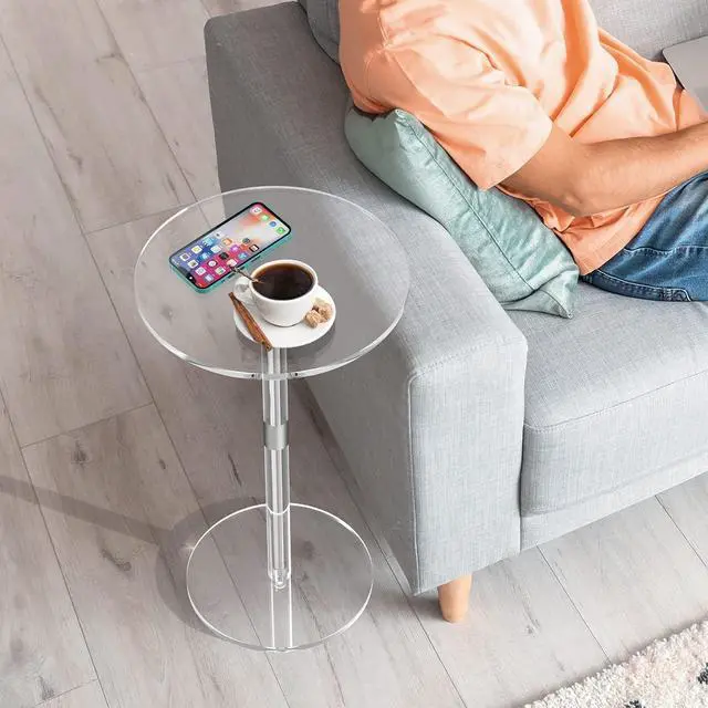 Alt view image 7 of 7 - Acrylic End Table, Clear Side Tables for Small Space, 11.8" Round Modern Drink Table for Living Room, Bedroom, Bathroom, Office, Outdoor, Business, Sturdy and Easy to Install (Large)