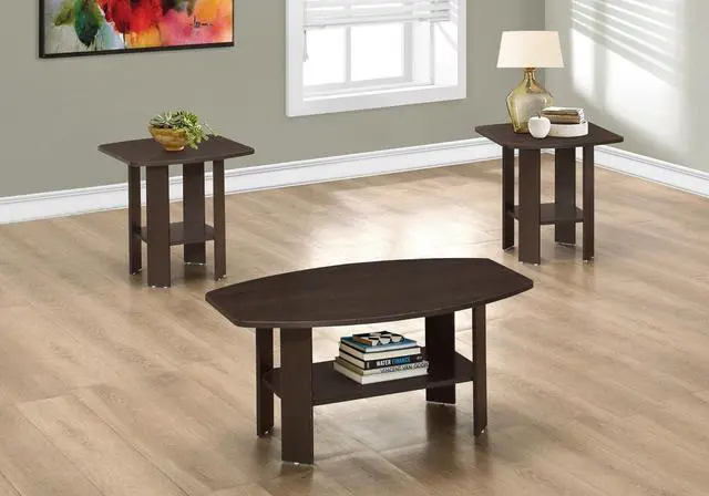 Alt view image 2 of 4 - Monarch Specialties 7924P Table, 3pcs Set, Coffee, End, Side, Accent, Living Room, Laminate, Brown, Transitional Set-3Pcs Espresso, 35.5" L x 21.5" W x 16.25" H, Cappuccino
