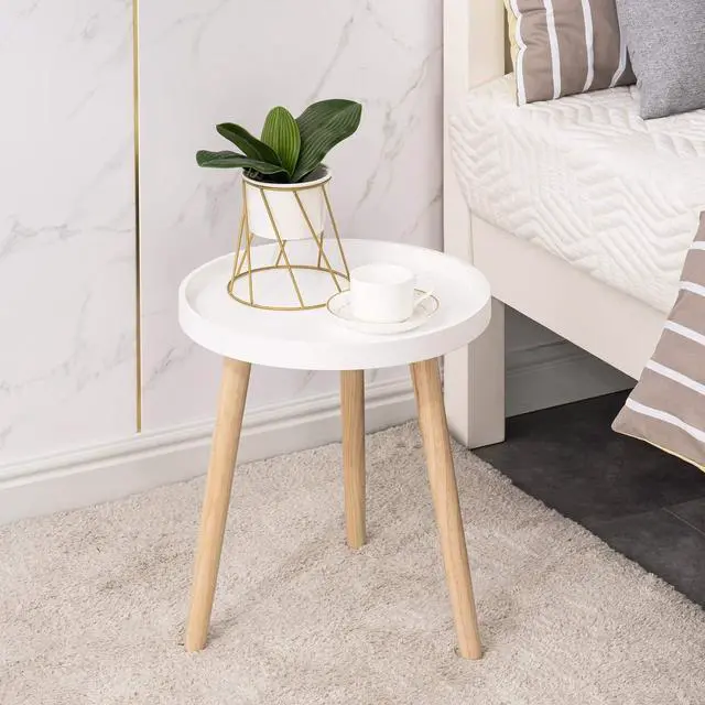 Alt view image 3 of 7 - Apicizon Round Side Table, White Tray Nightstand Coffee End Table for Living Room, Bedroom, Small Spaces, Easy Assembly Bedside Table, 15 x 18 Inches