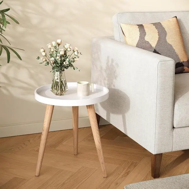 Alt view image 4 of 7 - Apicizon Round Side Table, White Tray Nightstand Coffee End Table for Living Room, Bedroom, Small Spaces, Easy Assembly Bedside Table, 15 x 18 Inches