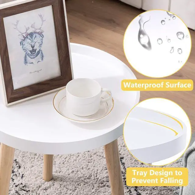 Alt view image 6 of 7 - Apicizon Round Side Table, White Tray Nightstand Coffee End Table for Living Room, Bedroom, Small Spaces, Easy Assembly Bedside Table, 15 x 18 Inches