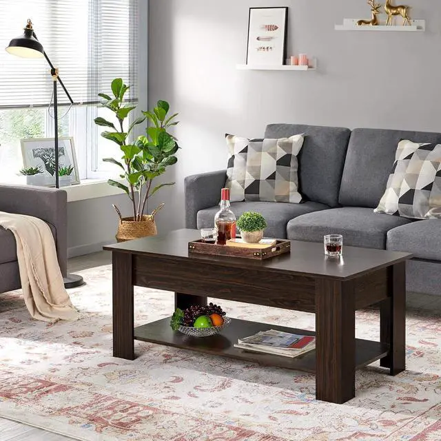 Alt view image 2 of 7 - Topeakmart Lift Top Coffee Table with Hidden Storage Compartment for Living Room Espresso, 47.5in L