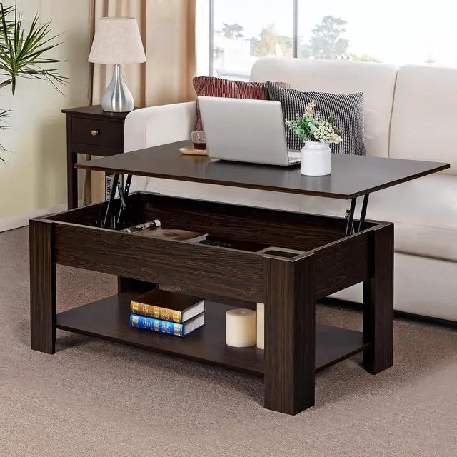 Alt view image 4 of 7 - Topeakmart Lift Top Coffee Table with Hidden Storage Compartment for Living Room Espresso, 47.5in L