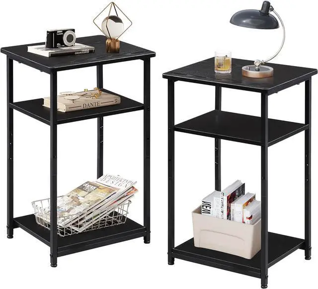 Main image of WLIVE End Tables Living Room Set of 2, Black End Table for Two, Narrow Side Table for Bedroom, Home Office, Small Spaces, 3-Tier End Table for Couch, Sofa, Bed
