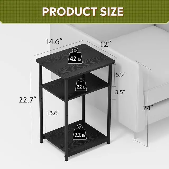 Alt view image 3 of 7 - WLIVE End Tables Living Room Set of 2, Black End Table for Two, Narrow Side Table for Bedroom, Home Office, Small Spaces, 3-Tier End Table for Couch, Sofa, Bed