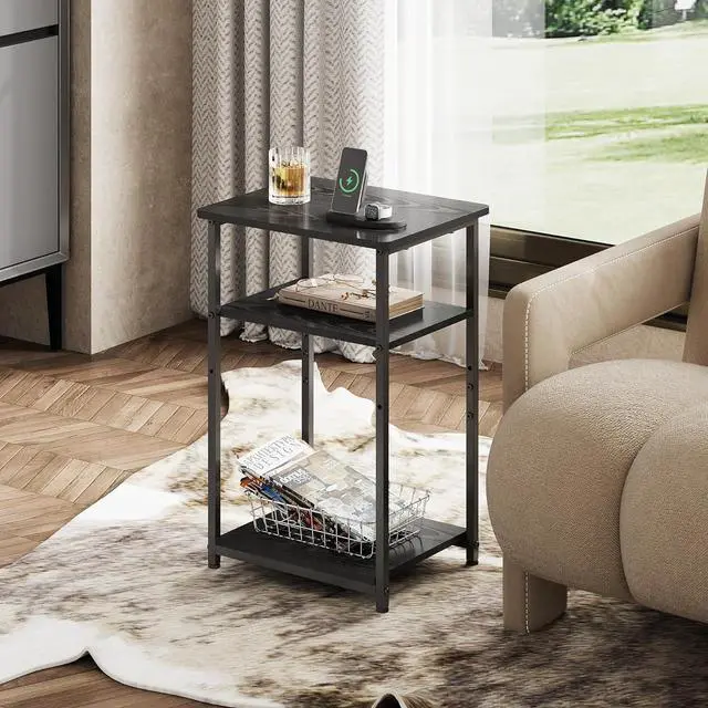 Alt view image 2 of 7 - WLIVE End Tables Living Room Set of 2, Black End Table for Two, Narrow Side Table for Bedroom, Home Office, Small Spaces, 3-Tier End Table for Couch, Sofa, Bed
