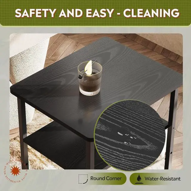 Alt view image 5 of 7 - WLIVE End Tables Living Room Set of 2, Black End Table for Two, Narrow Side Table for Bedroom, Home Office, Small Spaces, 3-Tier End Table for Couch, Sofa, Bed