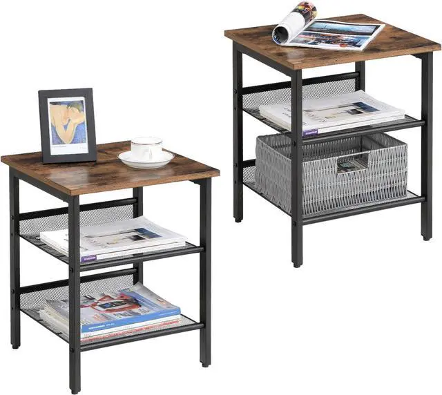Main image of VASAGLE Nightstand, Set of 2 Side Tables, End Tables with Adjustable Mesh Shelves, for Living Room, Bedroom, Industrial, Stable Steel Frame, Easy Assembly, Rustic Brown and Black ULET24X
