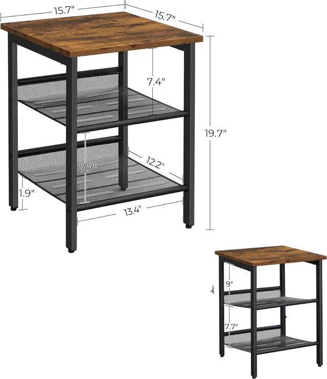 Alt view image 3 of 7 - VASAGLE Nightstand, Set of 2 Side Tables, End Tables with Adjustable Mesh Shelves, for Living Room, Bedroom, Industrial, Stable Steel Frame, Easy Assembly, Rustic Brown and Black ULET24X