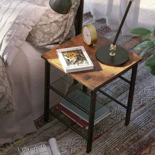 Alt view image 2 of 7 - VASAGLE Nightstand, Set of 2 Side Tables, End Tables with Adjustable Mesh Shelves, for Living Room, Bedroom, Industrial, Stable Steel Frame, Easy Assembly, Rustic Brown and Black ULET24X