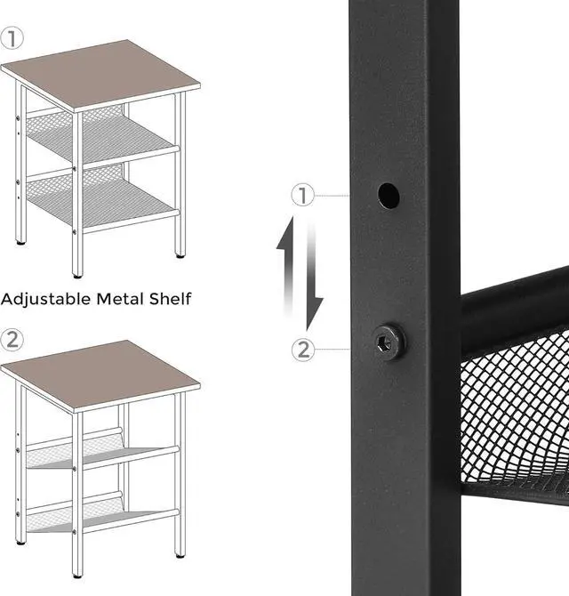 Alt view image 6 of 7 - VASAGLE Nightstand, Set of 2 Side Tables, End Tables with Adjustable Mesh Shelves, for Living Room, Bedroom, Industrial, Stable Steel Frame, Easy Assembly, Rustic Brown and Black ULET24X