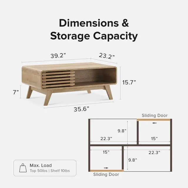 Alt view image 2 of 7 - mopio Ensley Coffee Table with Storage, Mid Century Modern, Farmhouse Wood Coffee Table for Living Room Fluted (Oak)