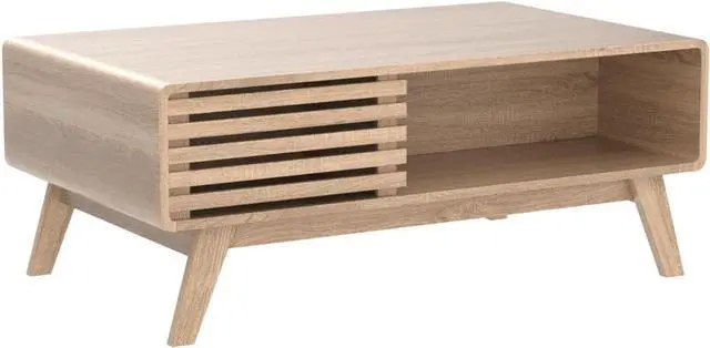 Alt view image 4 of 7 - mopio Ensley Coffee Table with Storage, Mid Century Modern, Farmhouse Wood Coffee Table for Living Room Fluted (Oak)