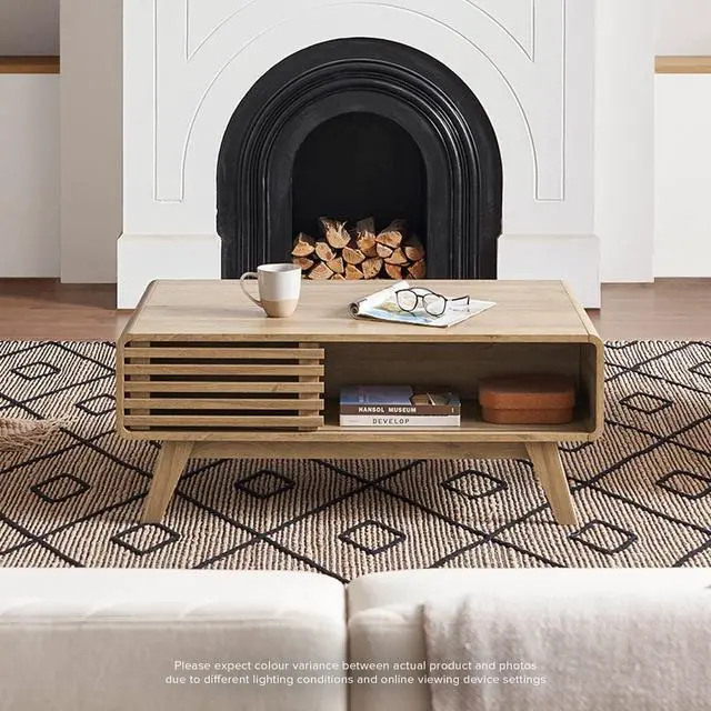 Alt view image 7 of 7 - mopio Ensley Coffee Table with Storage, Mid Century Modern, Farmhouse Wood Coffee Table for Living Room Fluted (Oak)