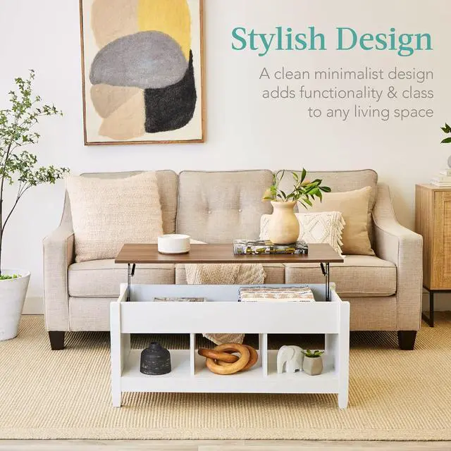 Alt view image 5 of 7 - Best Choice Products Lift Top Coffee Table Hidden Storage Coffee Table, Wooden Dining Coffee Table, Accent Table Furniture for Living Room, Display Shelves - White/Brown
