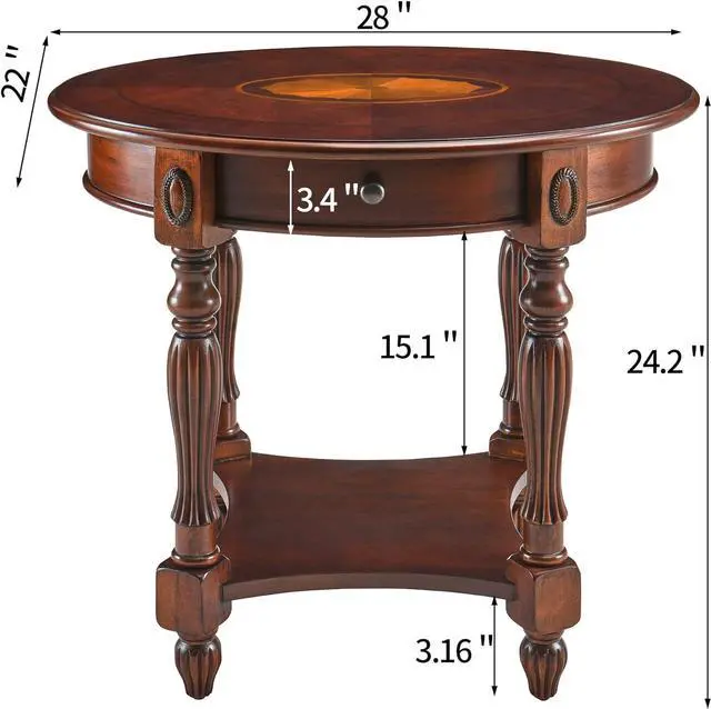 Alt view image 2 of 7 - MODERION Solid Wood End Table with Drawer, Oval Sofa Side Table, Storage Shelf, Living Room Corner Table, Nightstand, 24H Cherry Walnut CJZ1533WD-DR