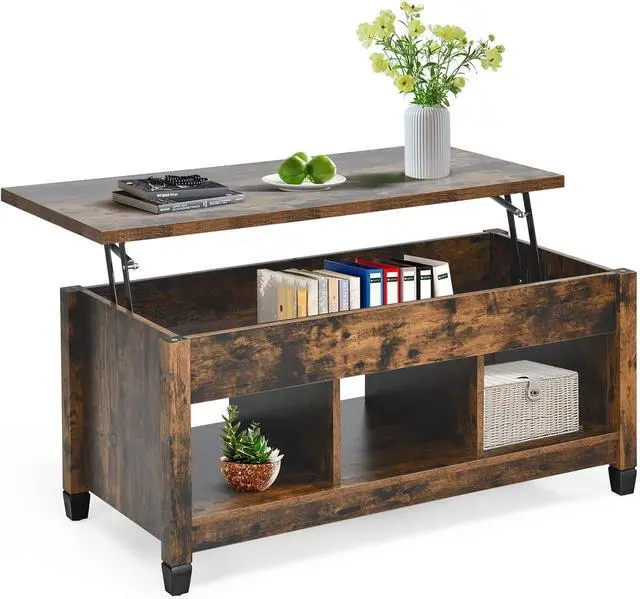 Main image of KOTEK Lift Top Coffee Table with Hidden Compartment & Open Shelves, Modern Coffee Table with Storage, Accent Table Lift-Top Table for Living Room, Reception Room (Rustic Brown)