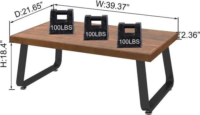 Alt view image 2 of 7 - IBF Rustic Coffee Table, Industrial Solid Wooden Tea Table, Farmhouse Real Wood Center Coffee Table, Modern Minimalist Rectangle Cocktail Table, 39 in