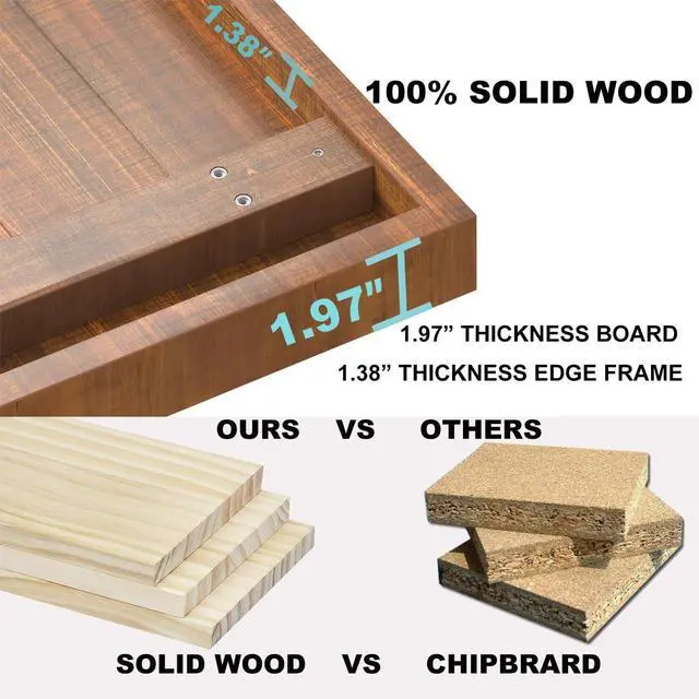 Alt view image 3 of 7 - IBF Rustic Coffee Table, Industrial Solid Wooden Tea Table, Farmhouse Real Wood Center Coffee Table, Modern Minimalist Rectangle Cocktail Table, 39 in