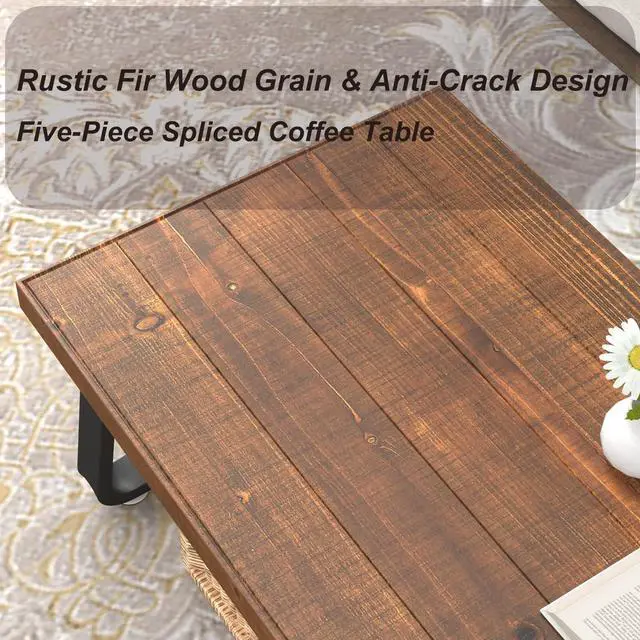 Alt view image 4 of 7 - IBF Rustic Coffee Table, Industrial Solid Wooden Tea Table, Farmhouse Real Wood Center Coffee Table, Modern Minimalist Rectangle Cocktail Table, 39 in
