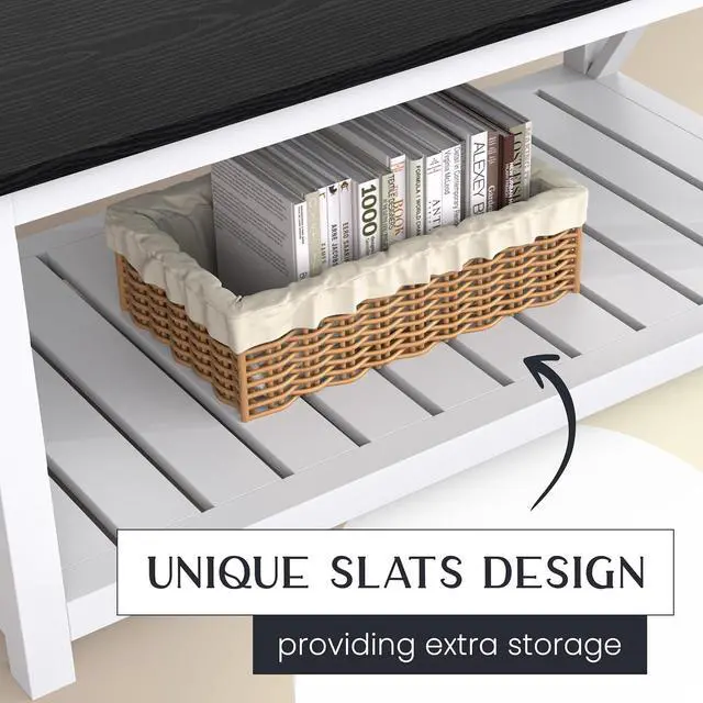 Alt view image 4 of 5 - 40" Farmhouse Coffee Table | Vintage Rustic Wooden Coffee Table with Lower Shelf for Living Room, Dorm, Office, Bedroom Center Table - Black