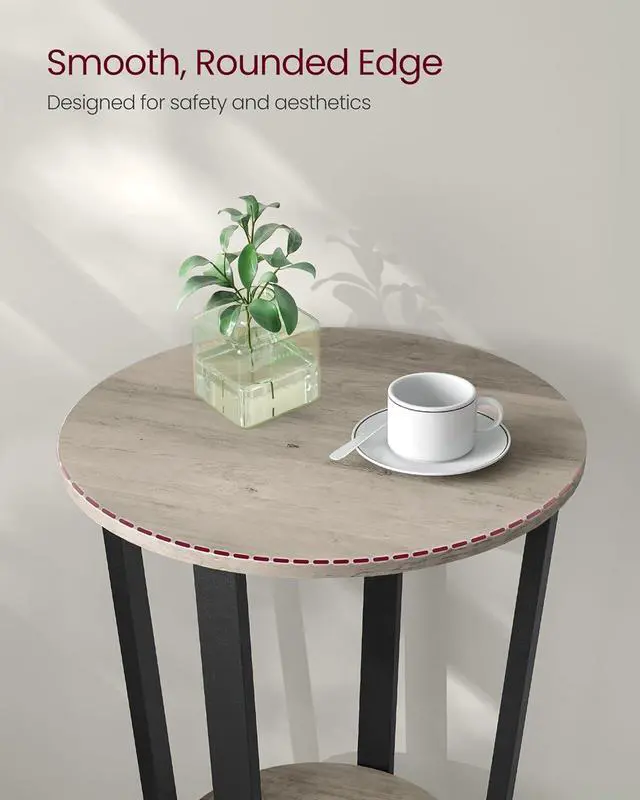 Alt view image 5 of 7 - VASAGLE End Table, Round Side Table with Storage Shelf, Easy Assembly, Industrial Accent Furniture with Steel Frame, Heather Greige and Black ULET057B02