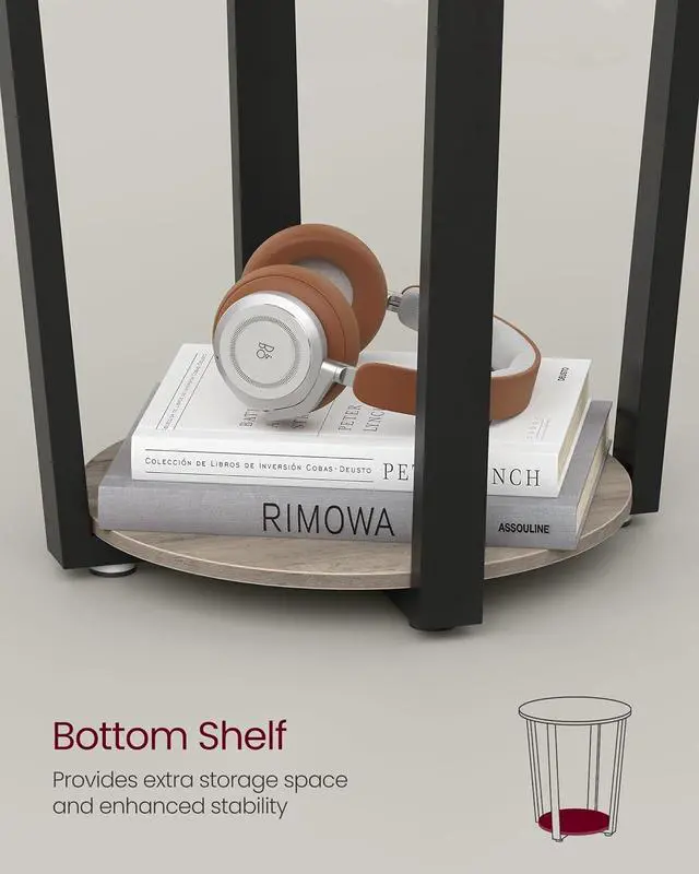 Alt view image 6 of 7 - VASAGLE End Table, Round Side Table with Storage Shelf, Easy Assembly, Industrial Accent Furniture with Steel Frame, Heather Greige and Black ULET057B02