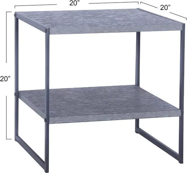 Alt view image 3 of 7 - Household Essentials Jamestown Square Side End Table with Storage Shelf Rustic Slate Concrete and Black Metal, Grey