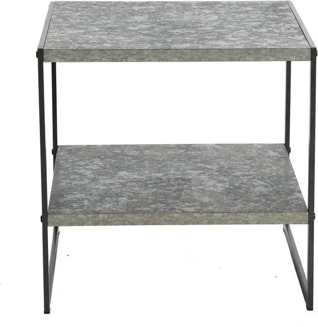 Alt view image 5 of 7 - Household Essentials Jamestown Square Side End Table with Storage Shelf Rustic Slate Concrete and Black Metal, Grey